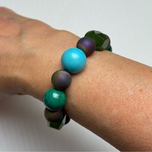 Druzy Howlite Agate Beaded Stretch Slip On Bracelet